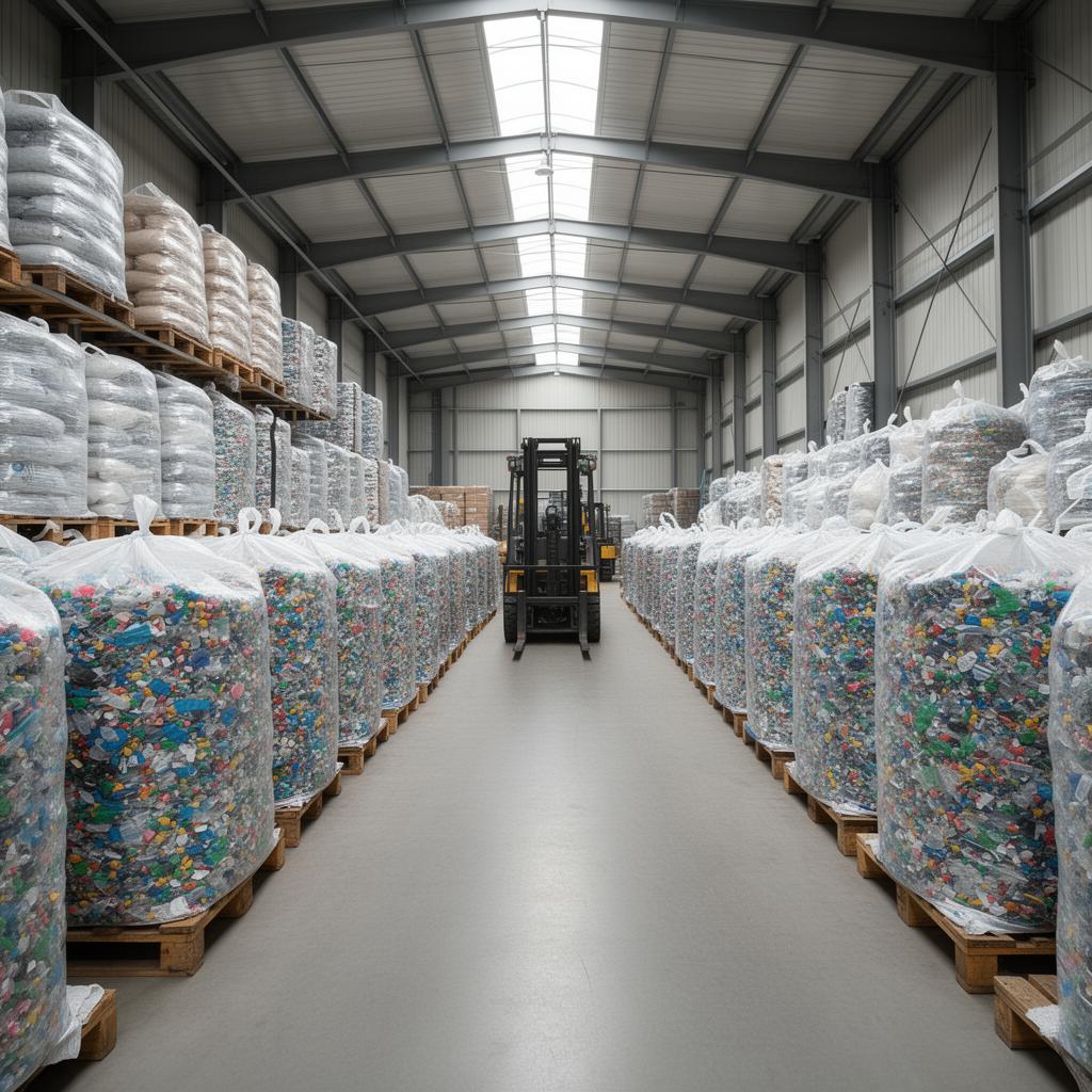 Armazenagem técnica de big bags com resinas recuperadas na Sales Industria